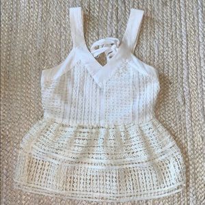 J.O.A. White Geo Lace Peplum Tank XS